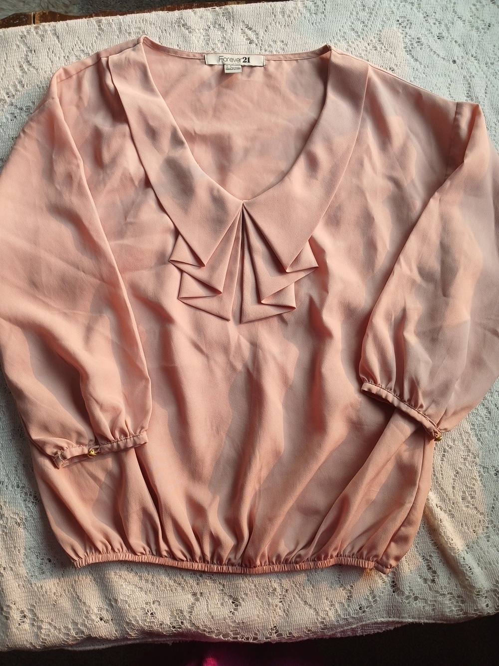 Forever 21 Pink Pleated V-Neck Women's Top